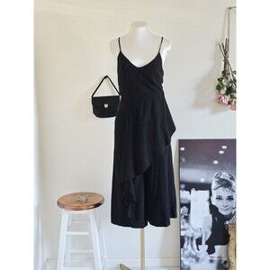 Very J Black Rayon Cropped Jumpsuit Classic Chic Office M